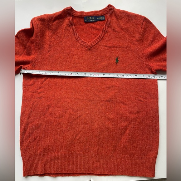 Polo Ralph Lauren 100% Lambswool V-Neck Sweater Burnt Orange Size M - Picture 5 of 6